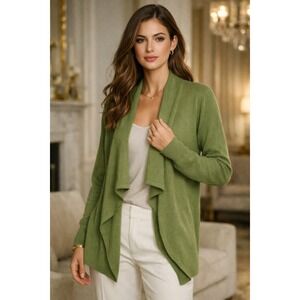 Sofia Cashmere 100% Cashmere Olive Green Draped Cardigan Size S Luxury